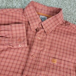 Cinch Mens Large Orange Plaid Check Button Down Long Sleeve Western Cowboy
